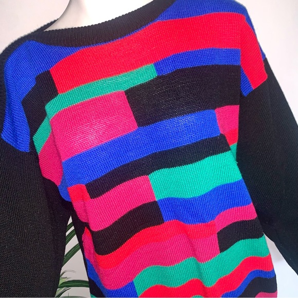 v i n t a g e :: Slouchy Bold Geometric Long Granny Knit Sweater - Picture 2 of 8